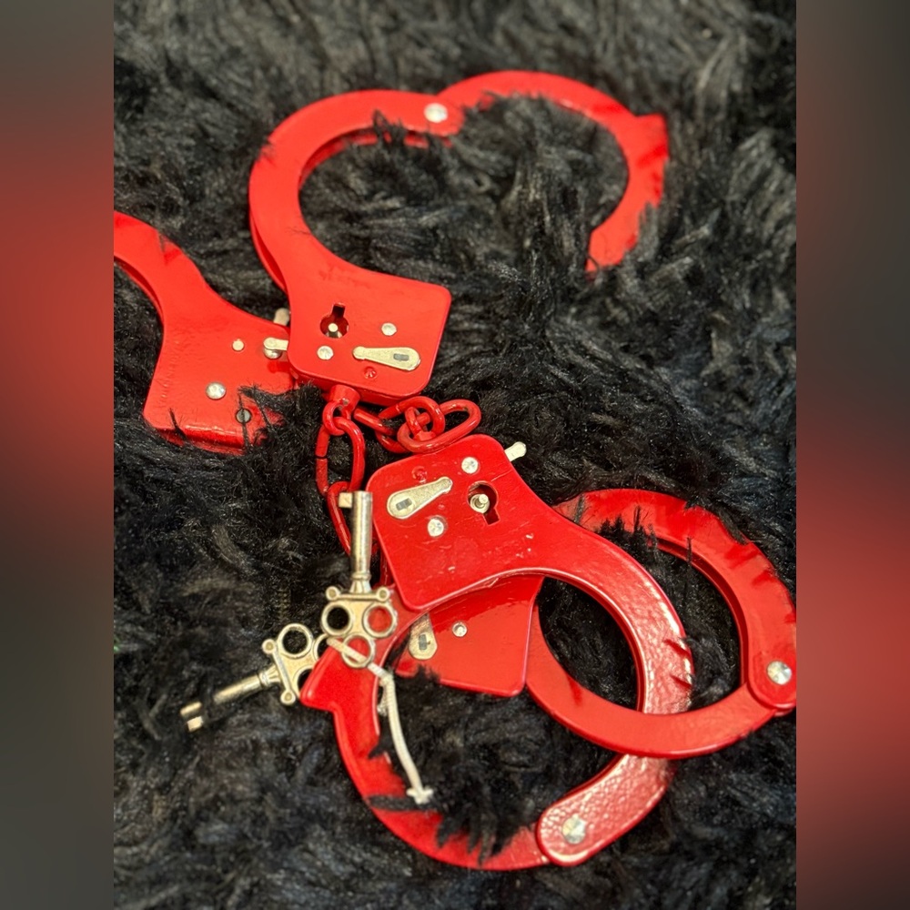 Red Metal Handcuffs Pair of 2 with Keys Costume or Novelty Use